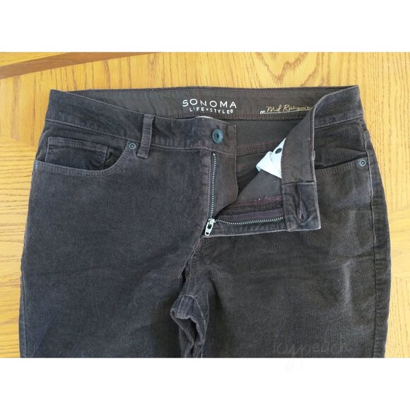 Sonoma Corduroy Pants Sz 8 Petite Brown Mid Rise Demi Bootcut Classic Equestrian - Picture 12 of 14